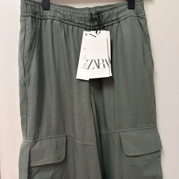 Zara Women’s Cargo Pants Size XS Olive Green Drawstring Casual High Waist‎ NWT - Picture 3 of 14